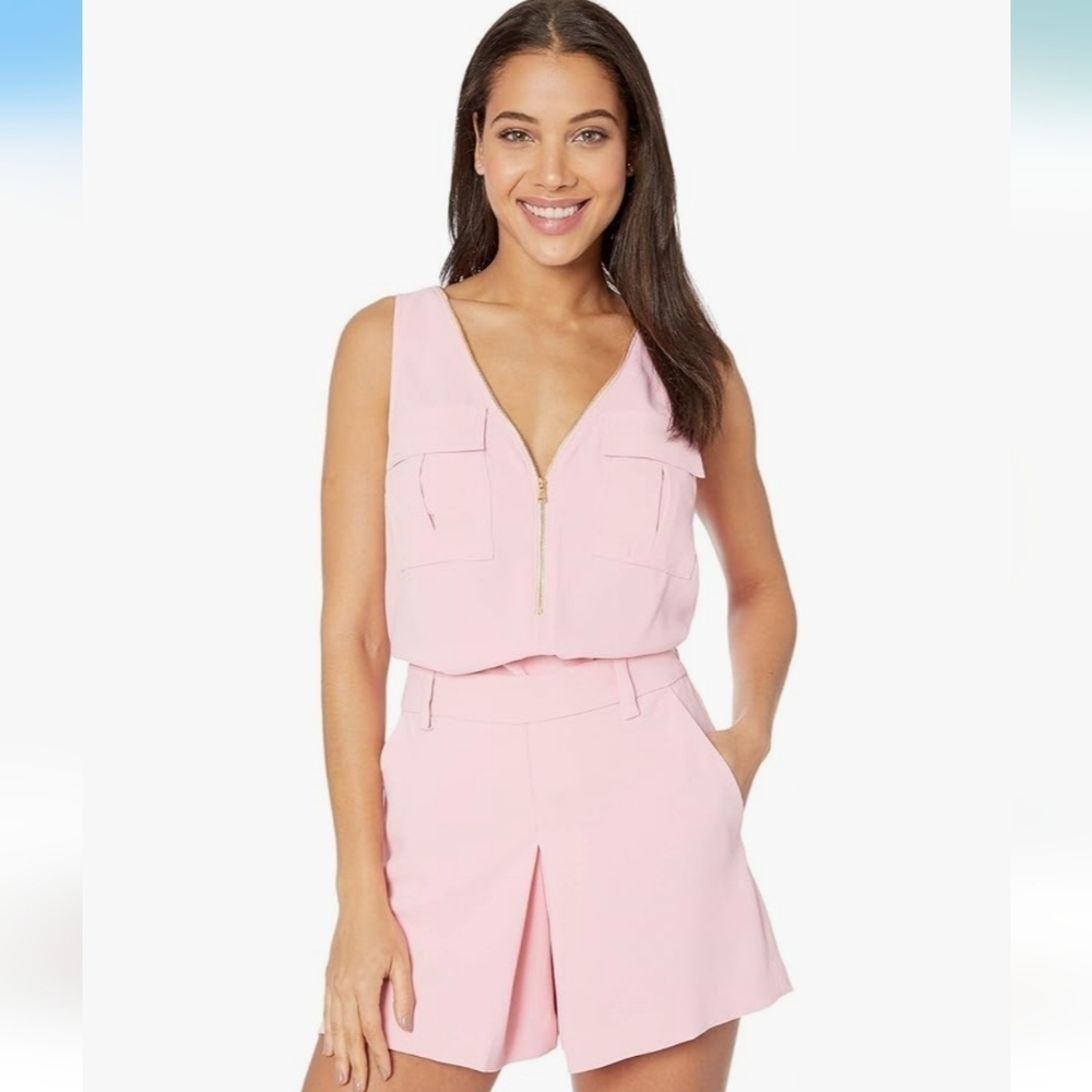 Trina Turk Pastel Pink Zip Front Tunic And Short Set Bundle Womens Size Small